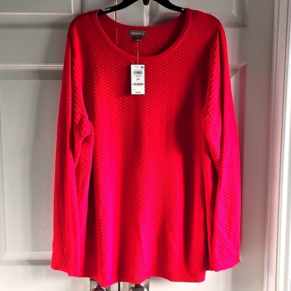 NWT Style & Co. Scoop Neck Ribbed Long Sleeved Sweater 3X Red - Picture 1 of 11